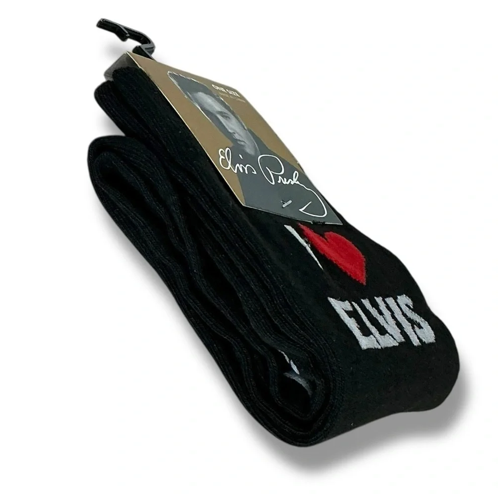 Elvis Presley Men’s Socks Novelty Mid Calf Red Heart Black Unisex One Size NEW